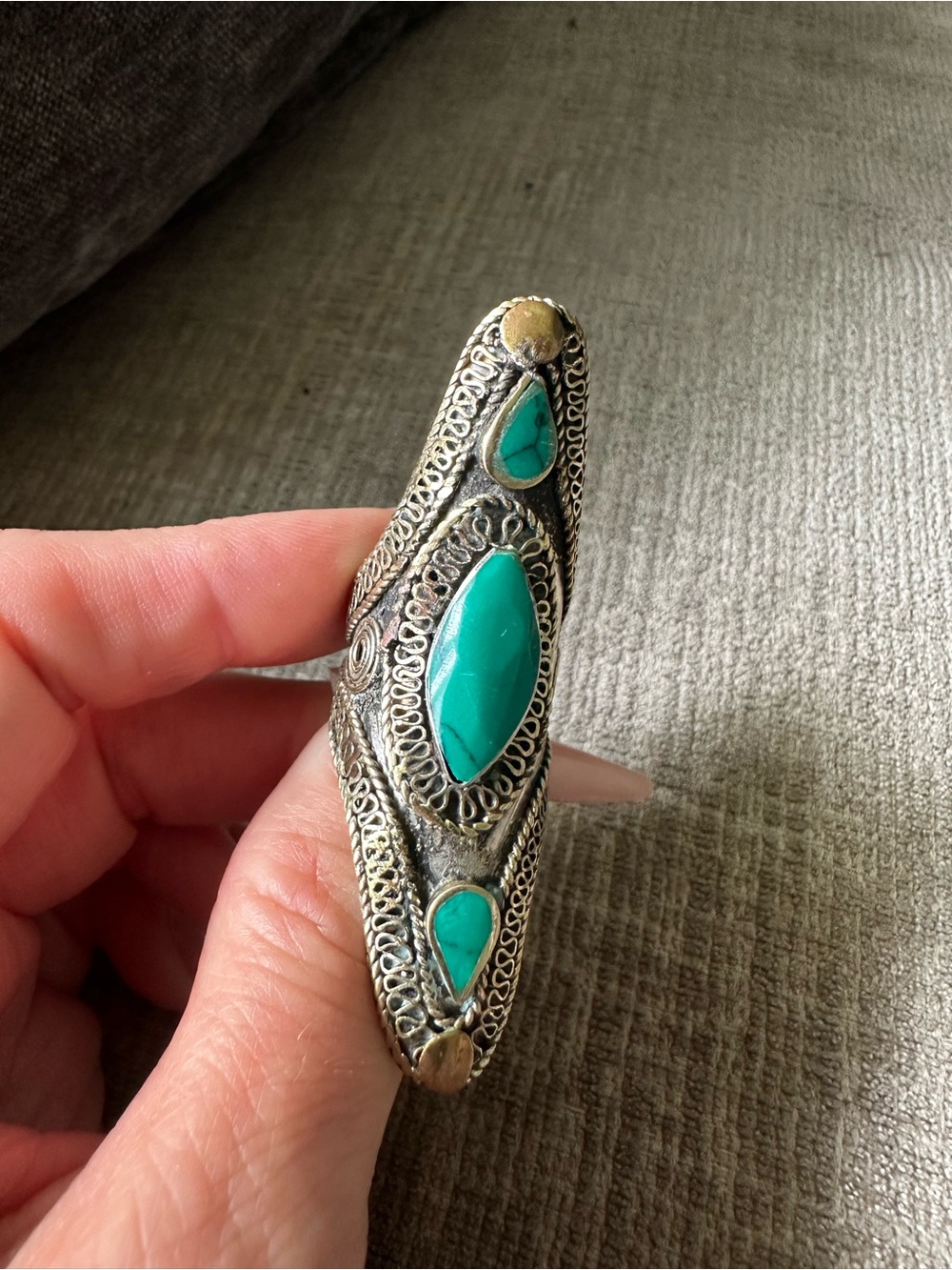 Urban Outfitters Free People Turquoise Stone Filigree Long Shield Ring - Size 7